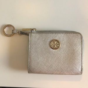 Tory Burch silver leather zip wallet
